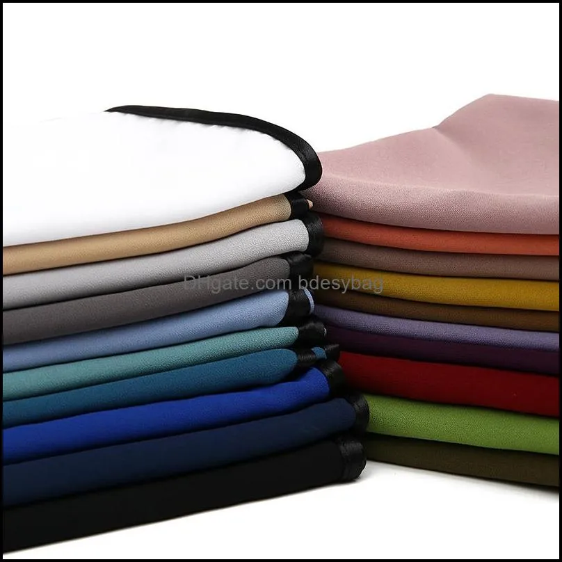 10Pcs Bubble Chiffon Plain Scarf Women Muslim Hijab Shawl Wrap Black Satin Edges Sewing