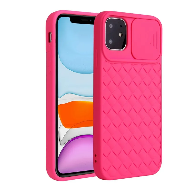 Custodie per telefoni con protezione per fotocamera con motivo intrecciato per iPhone 12 mini 11 Pro X Xr Xs Max 7 8 PLUS Custodia morbida per finestra scorrevole in TPU