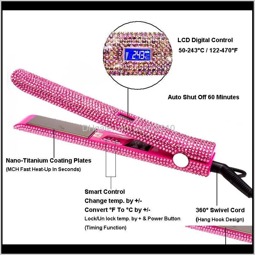 crystal hair straightener flat iron professional hair irons with lcd digital display curling straightener