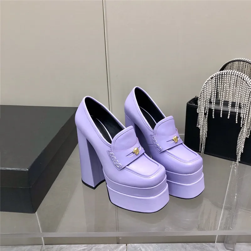 French Retro Round Head Shallow Mouth High-Heels Sandals Super High Small Leather Shoes Color Matching Thick Heel Shoes Size 35-42