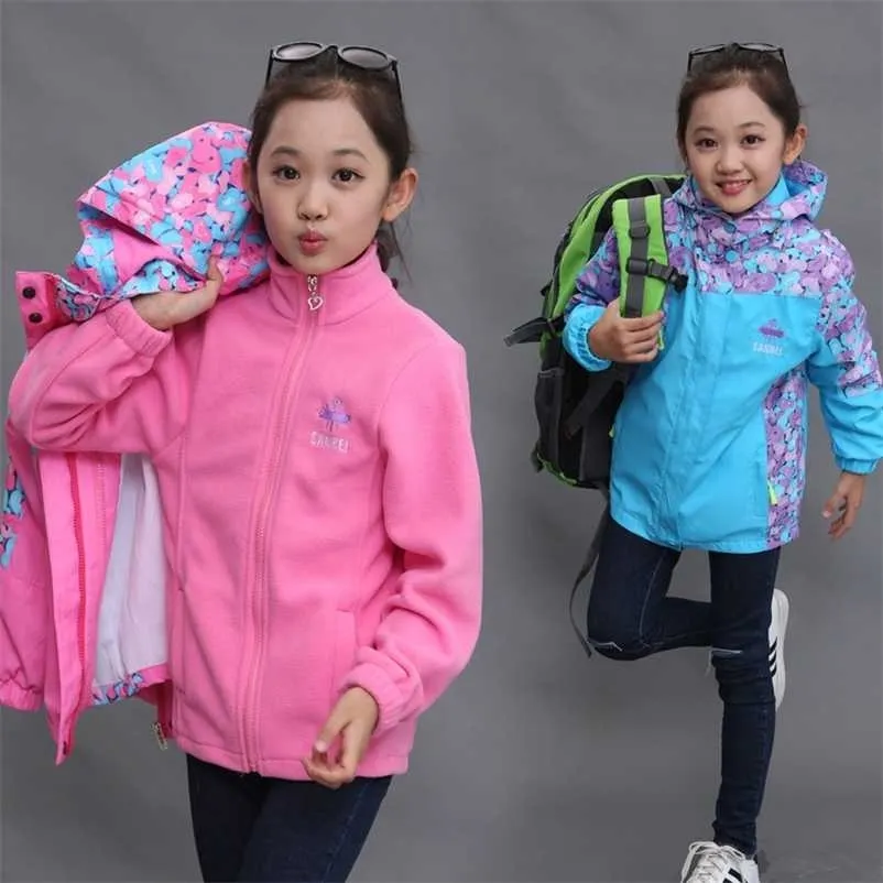 Jaqueta de lã polar quente 2 pcs para bebê menina inverno roupas outono À prova d 'água windbreaker crianças casaco com capuz crianças outerwear 211204