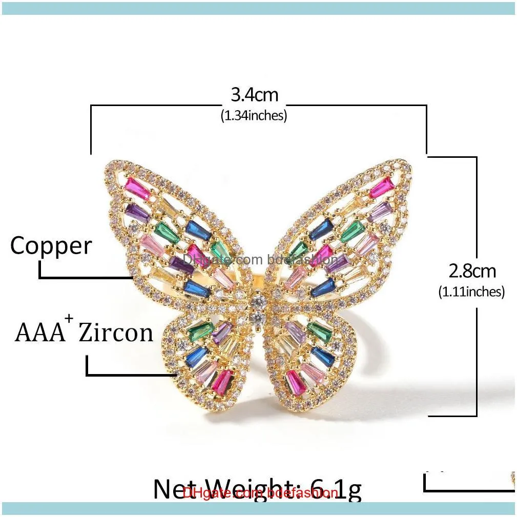 New Arrivel Resizable Butterfly Rings For Men Women Fashion Bling Bling CZ Paved Jewelry Drop Shipping