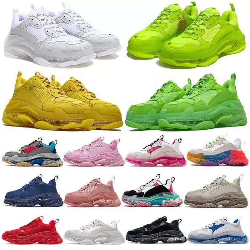 Erkek Kadın Baba Ayakkabıları 17FW Triple S rahat ayakkabılar Clear Bubble alt erkek Sneakers siyah kırmızı Eski bej sarı lacivert Grandpa Trainer chaussures balencaiga