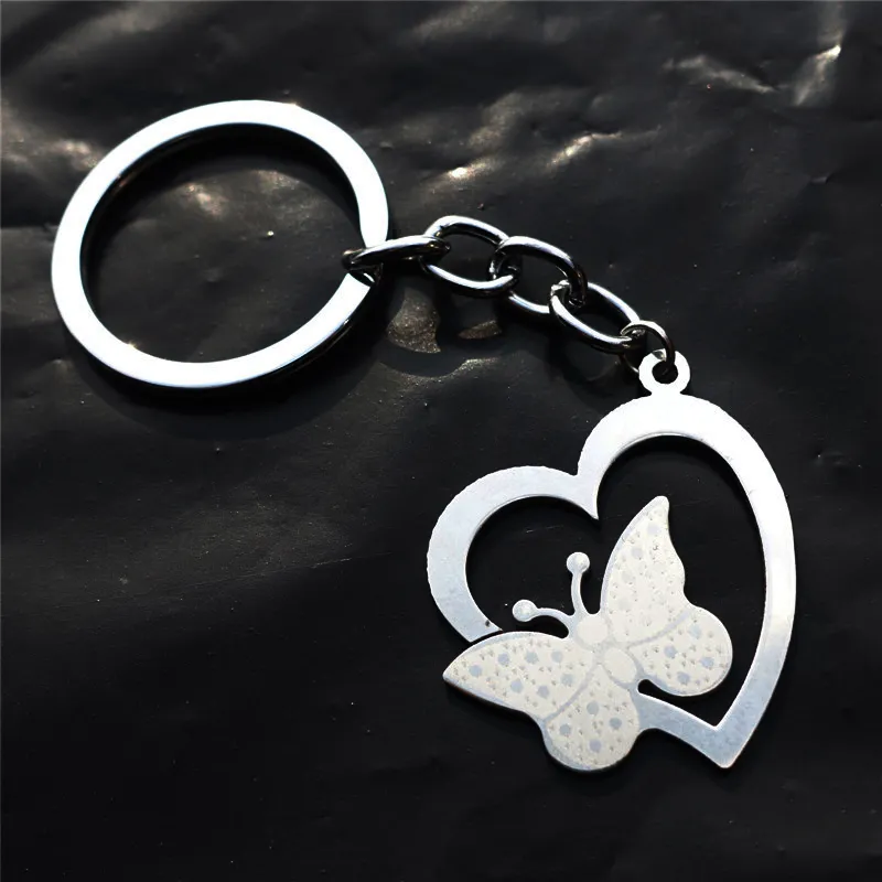Porte-clés en forme d'insecte en forme de cœur et de papillon, bijoux en acier inoxydable, cadeau pour hommes et femmes, 12 pièces entières