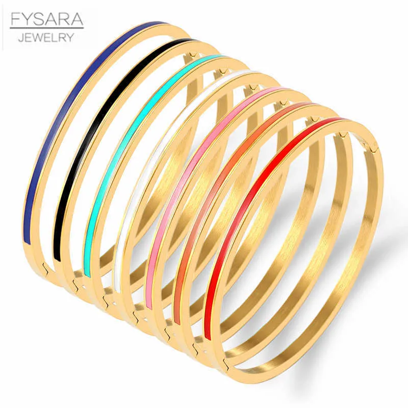 Fysara 3mm Thin Colorful Orange Enamel Bangles Bracelets for Women Party Fashion Bangles Stainless Steel Jewelry 7 Color Q0719