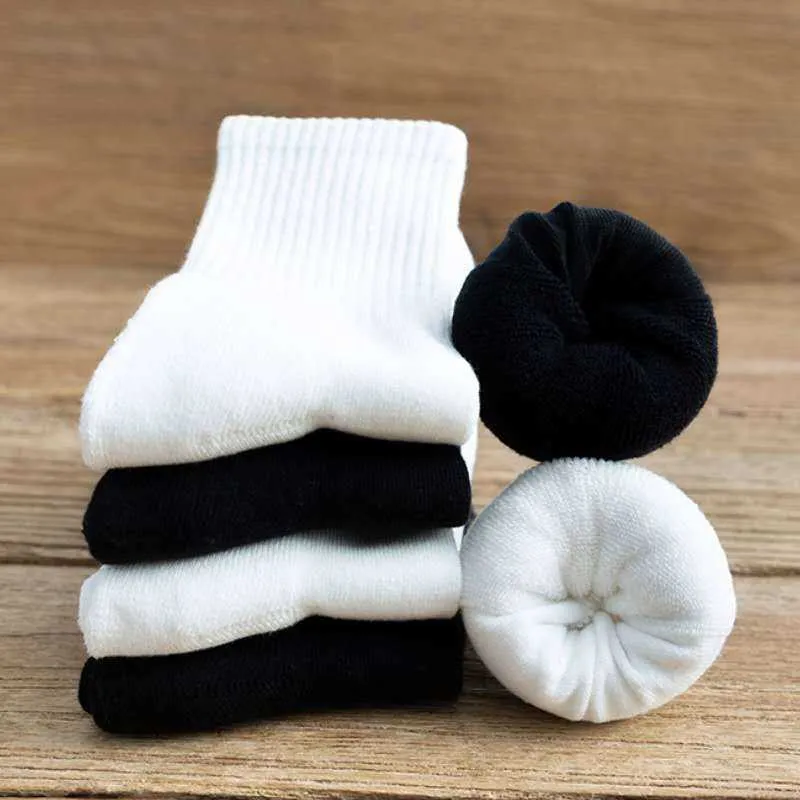 5Pairs/lot Thicken Cotton Men's Socks Solid Terry Long Socks Women Black White Warm Thick Socks Male Sport Casual Calcetines 210727