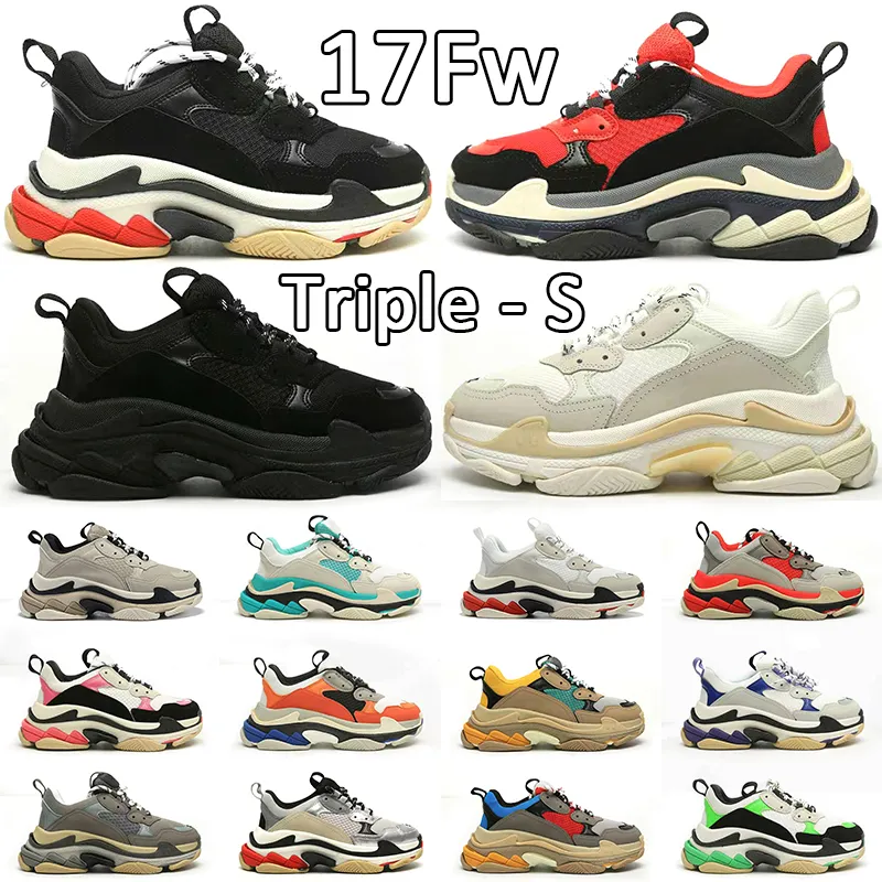 Paris Triple S men women designer casual shoes 17 FW Black White Beige Dark Grey Orange Green Khaki Rust Pink Bred Silver Jogging Walking Platform Sneakers