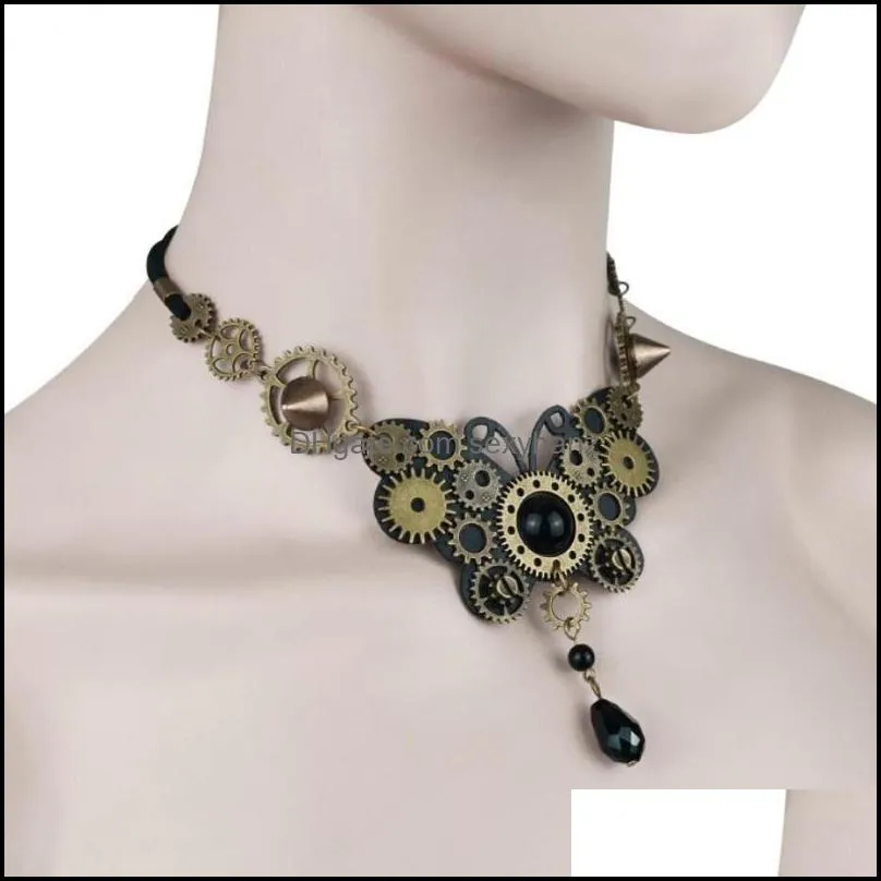 Chokers Vintage Punk Style Small Bronze Gears Covered Butterfly Steampunk Choker Necklace