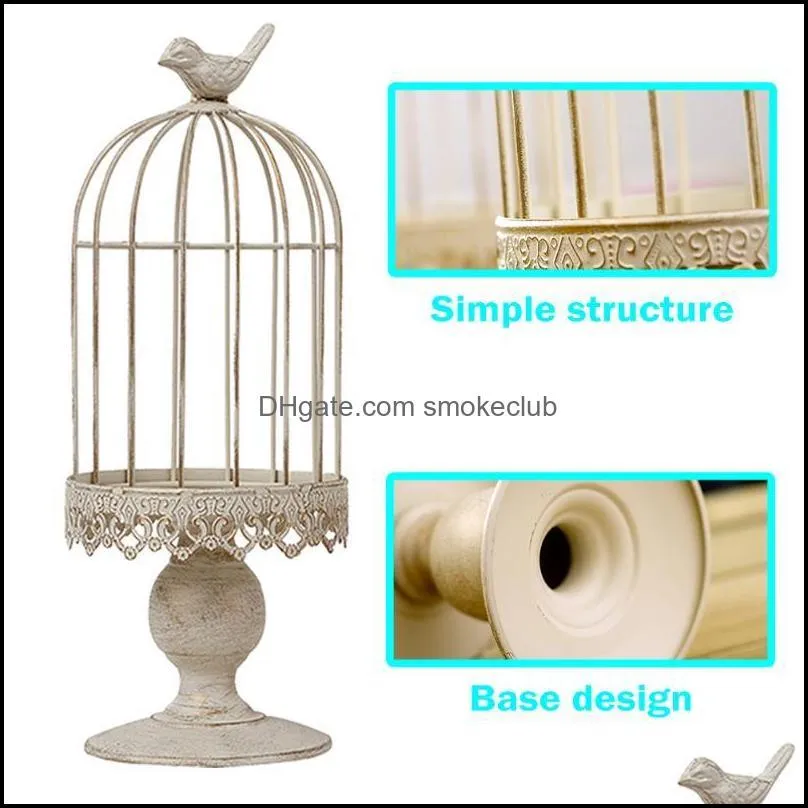 Candle Holders Iron Retro White Bird Cage Holder Creative Candlelight Stick Dinner Party Home Decor Wedding Adornment