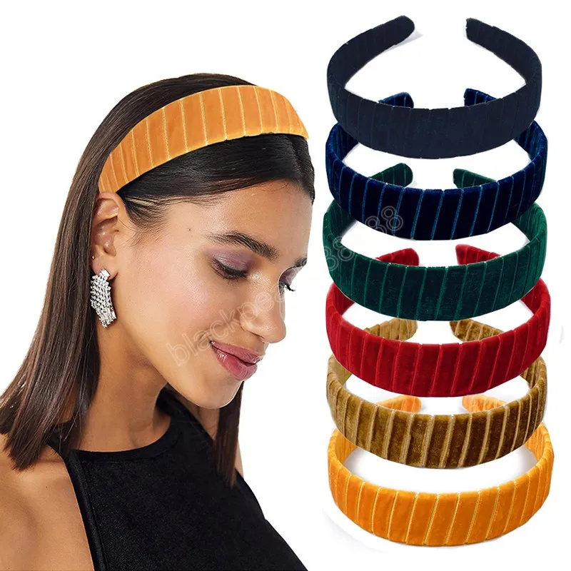 Vintage Velvet Wyściełane stałe opaski na głowę dla kobiet Szeroki Bezel opaski Hairband antypoślizgowe Gruby Hoop Hoop Girls Accessory