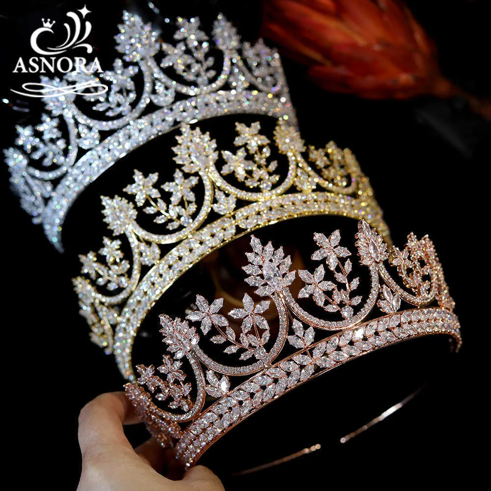 Asnora Luxury Wedding Hair Accessories Rose Gold and Golden Crowns, Bridal Tiaras i korony dla kobiet CZ Korona Ślubna Opaska X0625