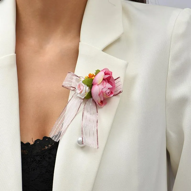 Stile coreano moda femminile maglia pizzo bowknot tessuto fatto a mano fiore rosa spille perni per le donne accessori per gioielli regalo
