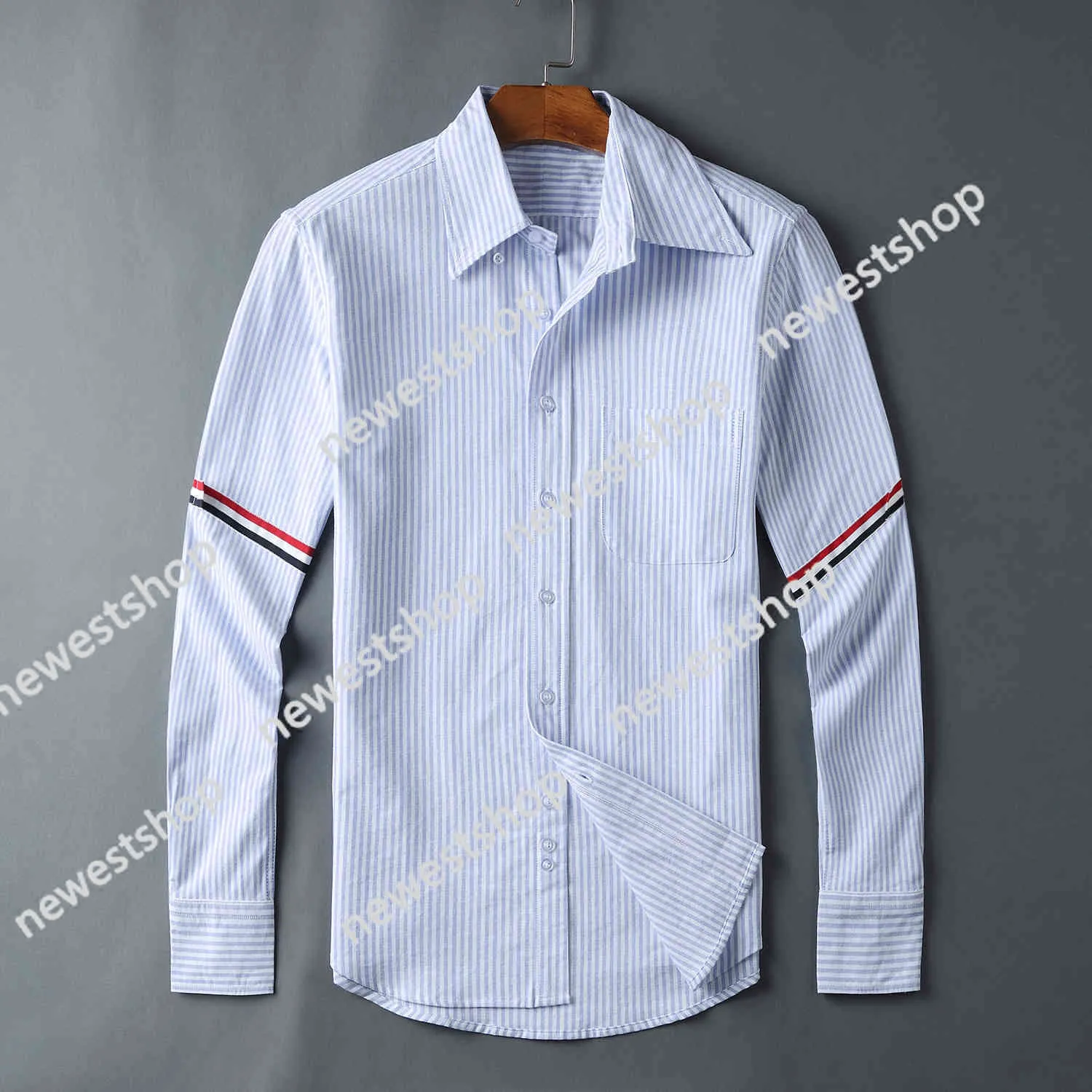 2021 TB Prestiżowa marka Koszulka Casual Bawełniana Paski Mężczyźni Odwróć Kołnierz Slim Kobiety Bluzka Wysokie Pary Odzież