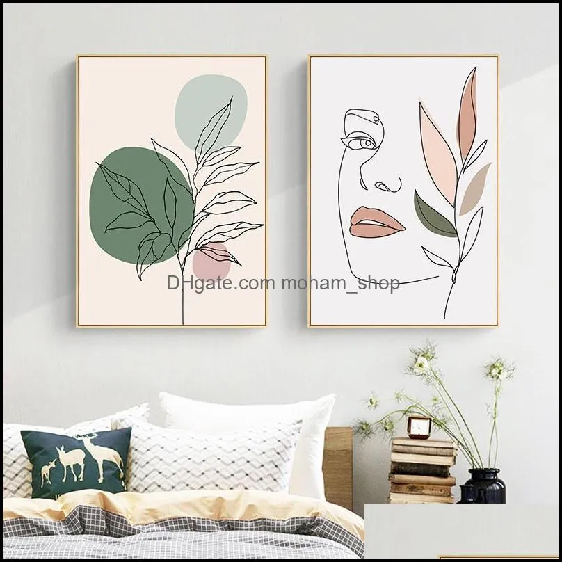 Paintings Nordic Abstract Shape Plant Canvas Painting Poster Modern Light Green Leaves Nature Art Picture Print Home Interior