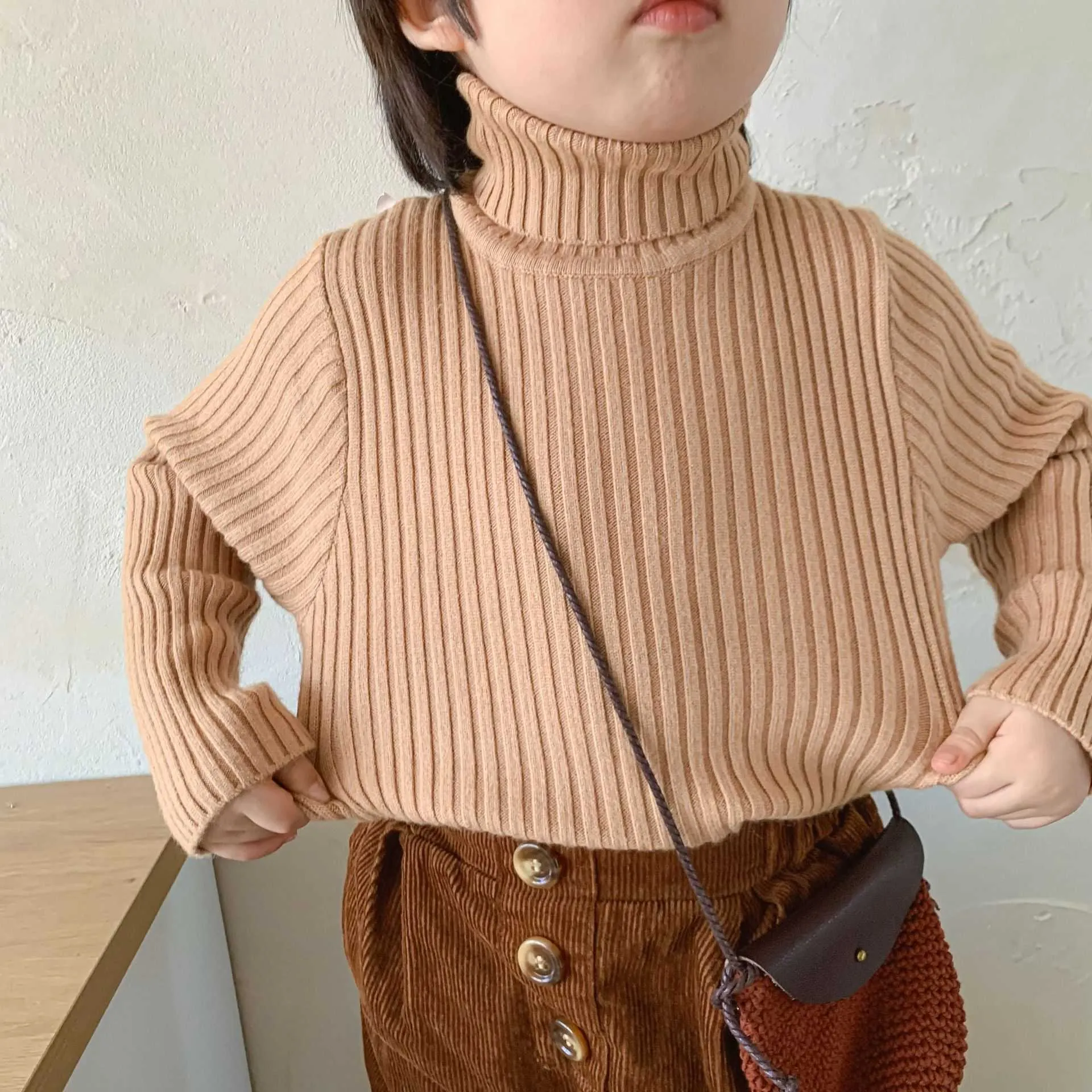 Enfants automne hiver nouveau pull coréen à col haut extensible pour garçons et filles bébé pull en laine pull à fond Y1024