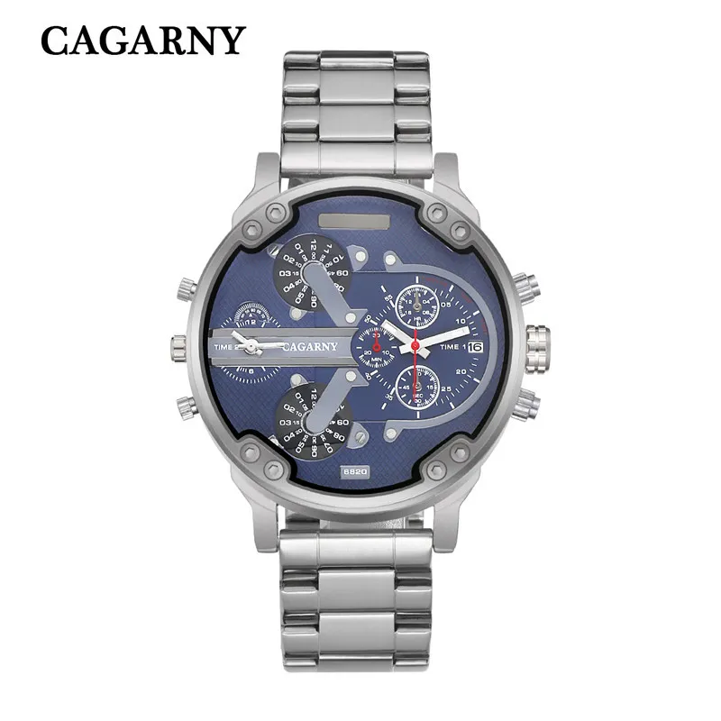 very cool dz big case mens watches full steel band dual time zones miltiary watch men quartz wrist watch free shhipping (6)