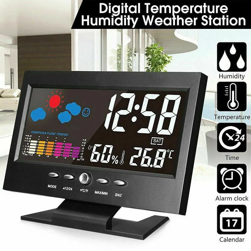 Horloges de Table de bureau horloge météo numérique écran couleur écran LCD humidimètre calendrier sans fil décor à la maison