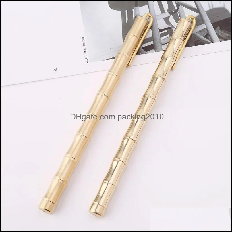 Handmade Brass Bamboo Shape Ballpoint Pen Retro Copper Pens Office School Supplies Stationery