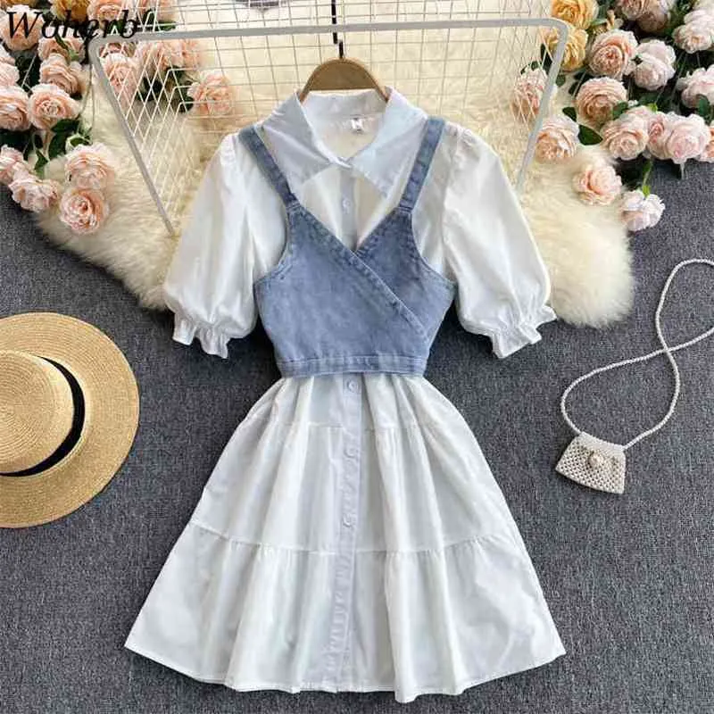 2 Piece Set Fashion Dresses for Women Denim Sling Crop Tops Korean Casual Suit Femme Roupas Two 95484 210519