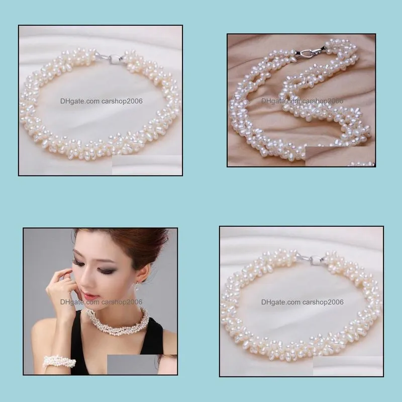 4-5mm White Small Rice Beads South Sea Natural Pearl Necklace 17 Inch S925 Silver Accessories