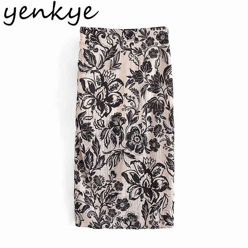 Women Summer Floral Print Sexy Vintage High Waist Midi Skirt