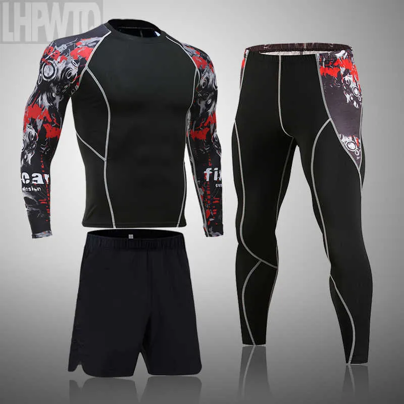Costume de sport pour hommes MMA Rashgard mâle séchage rapide vêtements de sport vêtements de compression kit d'entraînement de remise en forme sous-vêtements thermiques leggings 211006
