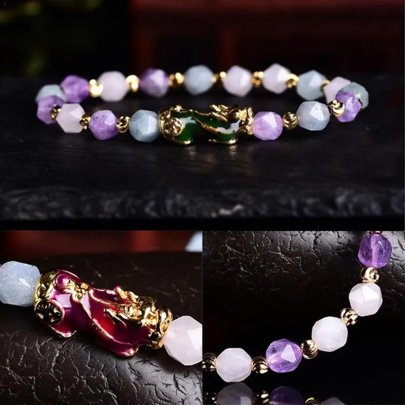 Dropship 2021 Perles de cristal violet à facettes naturelles Bracelet Bijoux Charme Vietnamien Pixiu Changement de couleur Femmes Cadeau Sable A4Z8 Perlé, Brins