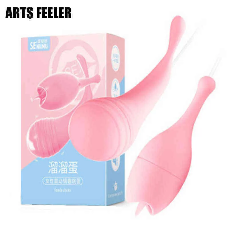 Nxy Sex Eggs 2in1 Vibrerende Ei Echte Tong g Spot Clitoris Stimulator Implanteerbare Vagina Massager Dubbele Hoofd Vibrator Toys Voor Vrouwen 1215