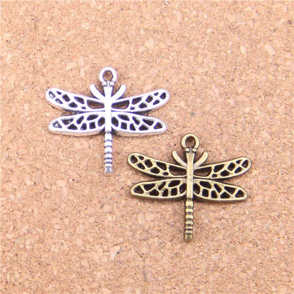 57pcs Antique Silver Bronze Plated hollow dragonfly Charms Pendant DIY Necklace Bracelet Bangle Findings 23*26mm