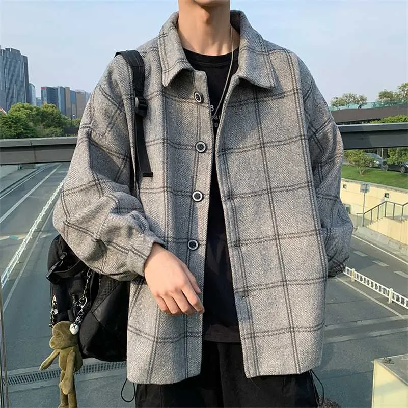Cappotto di lana primaverile e autunnale Abbigliamento da uomo Versione coreana Cappotto allentato di moda Studenti Giacche casual per uomo 211122