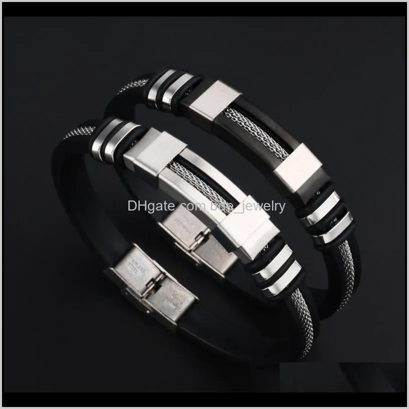 titanium stainless steel silicone mesh chain combination personality jewelry bracelet charm men`s fashion gift classic to send f