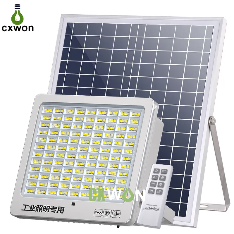 Solar Flood Lights Outdoor With Remote Control 2835SMD Dusk to Dawn Auto On/Off IP66 Waterproof 16.4ft Cables for Yard Garden