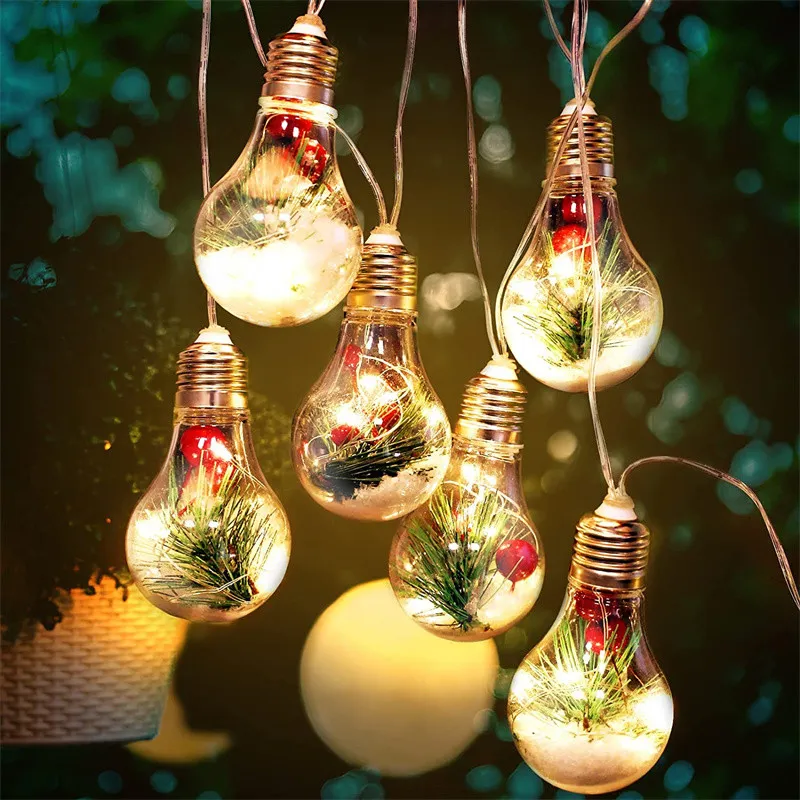 LED Transparent Christmas Ornament Tree Pendant Plastic Large Bulb Ball Home Decor Birthday Gift New Year Hanging Decoration for Xmas Party Indoor lights