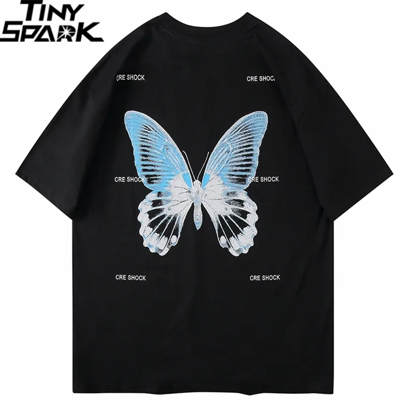 T-shirt surdimensionné Hip Hop Hommes Streetwear Tshirt Butterfly Print Harajuku Summer T-shirt à manches courtes en coton Tops Tees Loose 210329