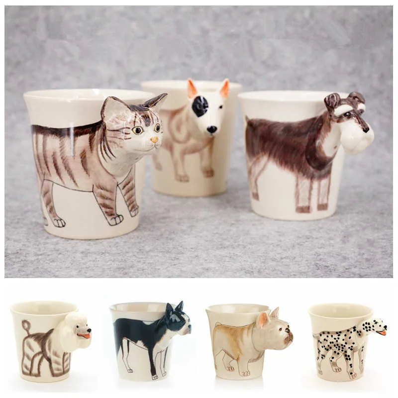 Taza de animal tridimensional tailandesa Taza de perro de cerámica creativa linda como regalo para su novio 210611