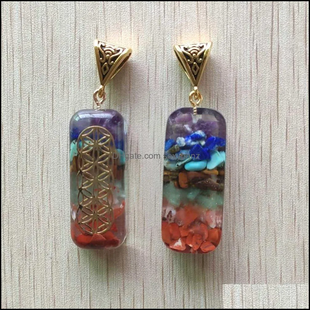 Retro cuboid Reiki Chakra pendulum pendant natural amethysts Lapis Lazuli 7 colors stone pillar pendants charms wholesale