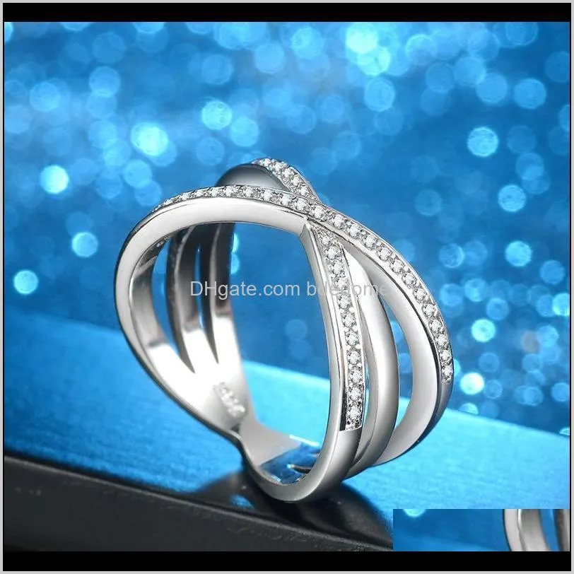 fashion solid silver color alloy ring for women cross x shape exquisite party cocktail ring zirconia micro paved silver jewelry