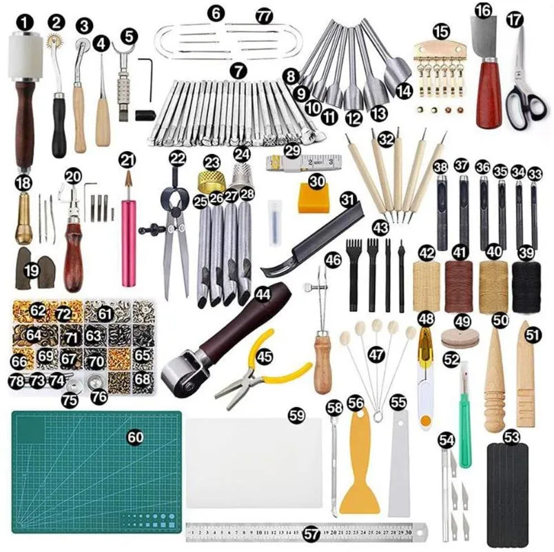 366PCS Läder Tool Kit Bearbetning Verktyg Stämpel Set Hole Hollow Punch för professionella handuppsättningar