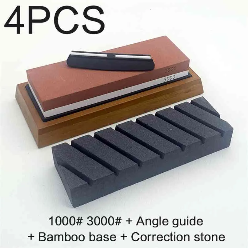 1000 3000 Grit Double-Sided Sharpening Stone Set Grande Correcção Guia de Ângulo de Cozinha Afiador de Faca De Cozinha Retificação 210615