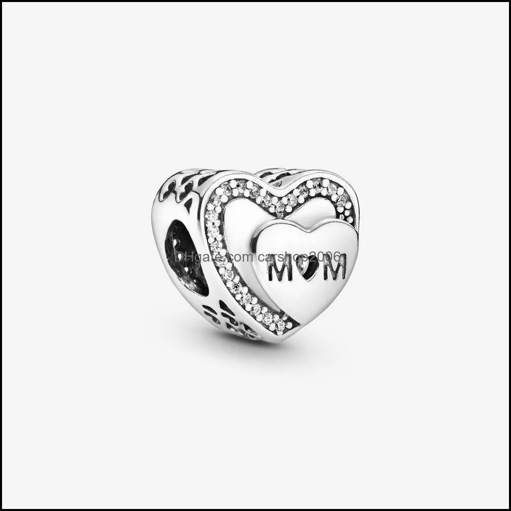 New Arrival 100% 925 Sterling Silver Sparkling Mom Heart Charm Fit Original European Charm Bracelet Fashion Jewelry Accessories