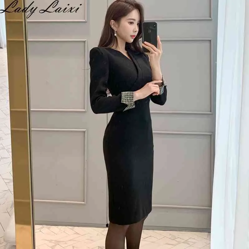 Elegant patchwork color office dress women long sleeve casual Autumn ladies  slim bodycon pencil from Dhgate Basic & Casual Dresses - price 52.07