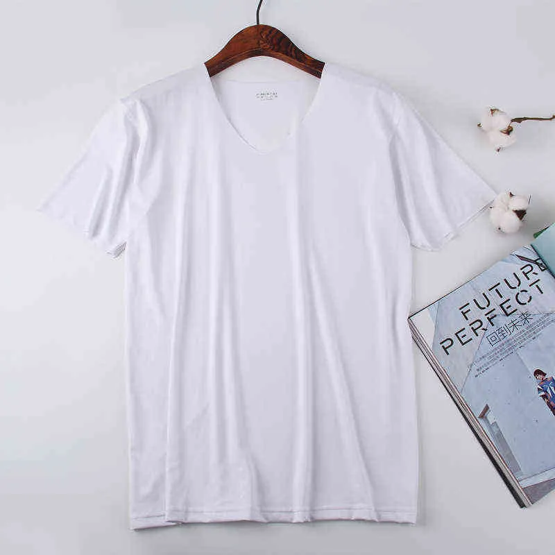 2021 Ny solid färg T-shirt Mens Mode Polyester V-Neck T-shirts Sommar Kortärmad Tee Boy Skate T-shirt Toppar Plus Size G220223