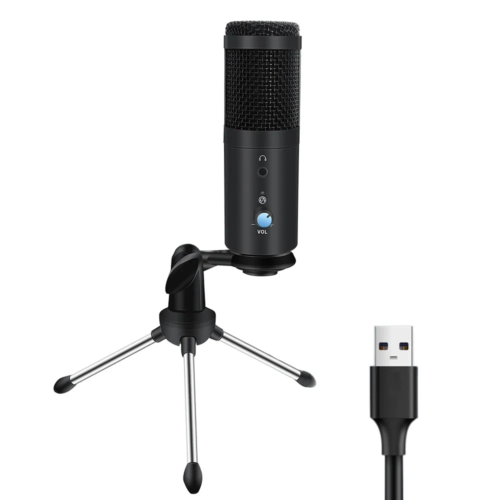 Computer Usb D90 Microphone With Earphone Adapter Hear Voice At Once Usb Microfon Singing Asmr Mic For Pc Laptop Live Streaming