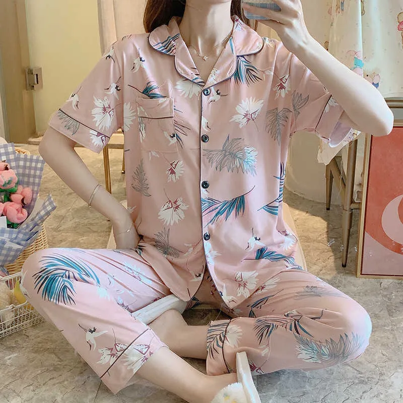 Sale Women Home Wear Spring Summer Short Sleeved Women Pajamas Set