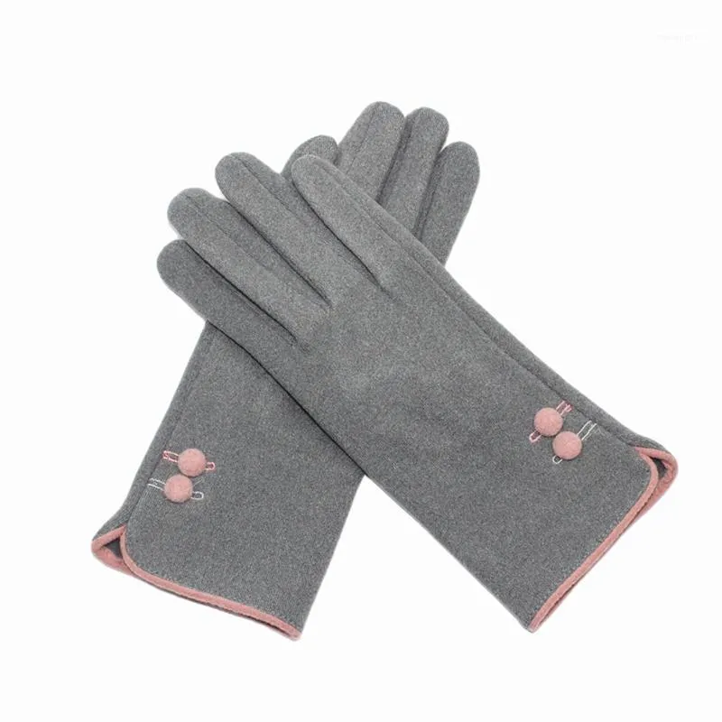 Fem fingrarhandskar Lady Winter Autumn Keep Warm Pouch -skärm Vertikal Button Glove For Women Thin Light Outdoor Windproof Reto Double Embror