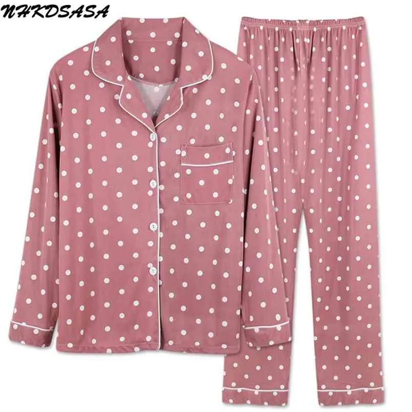 NHKDSASA BRAND PAJAMA набор для женских солеводов с длинным рукавом Pajamas брюки костюм печатание моды 2 штуки Мягкая ночная рубашка 210830