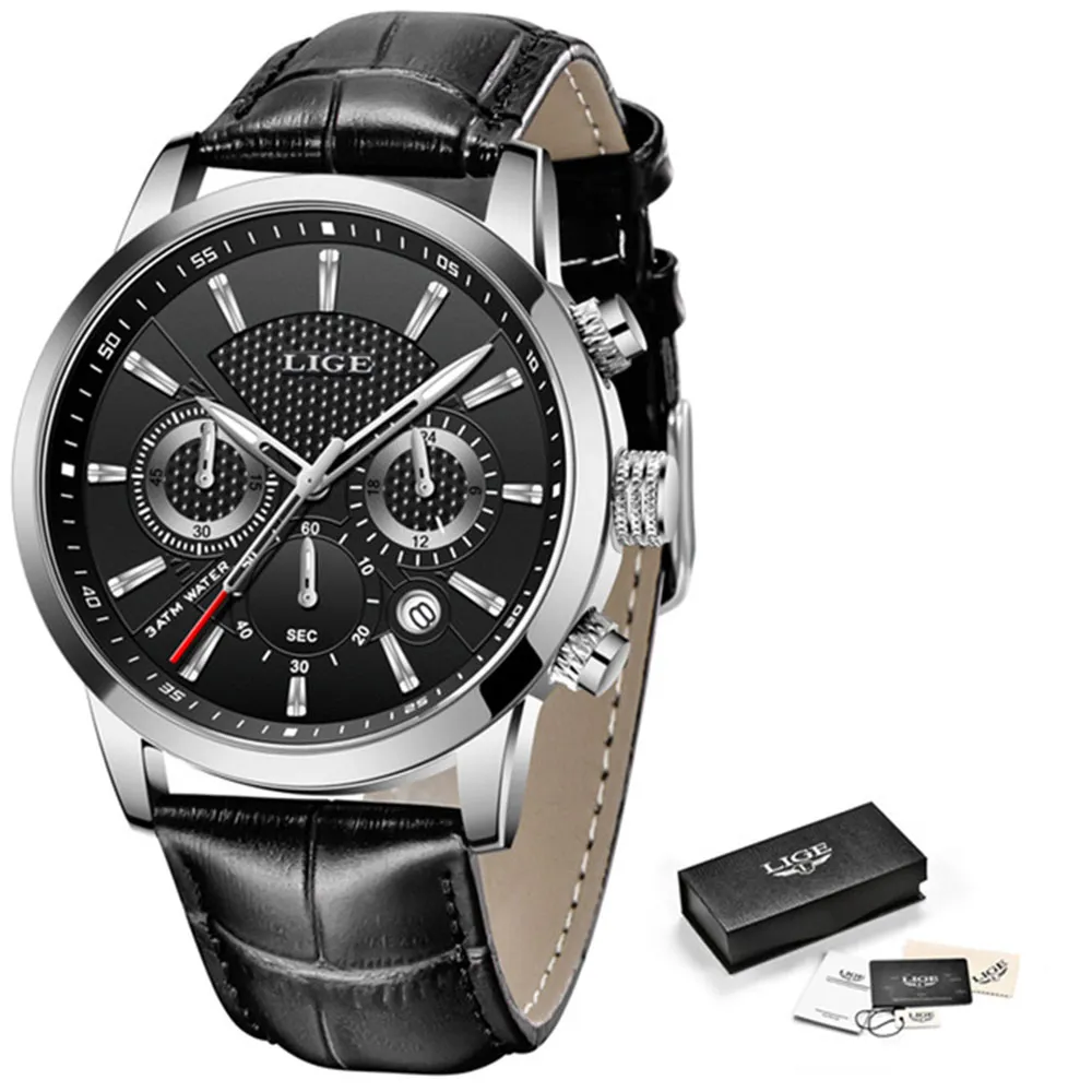 Des hommes montres en cuir de mode Watch imperméable chronographe quartz wrists montrent des hommes luu1