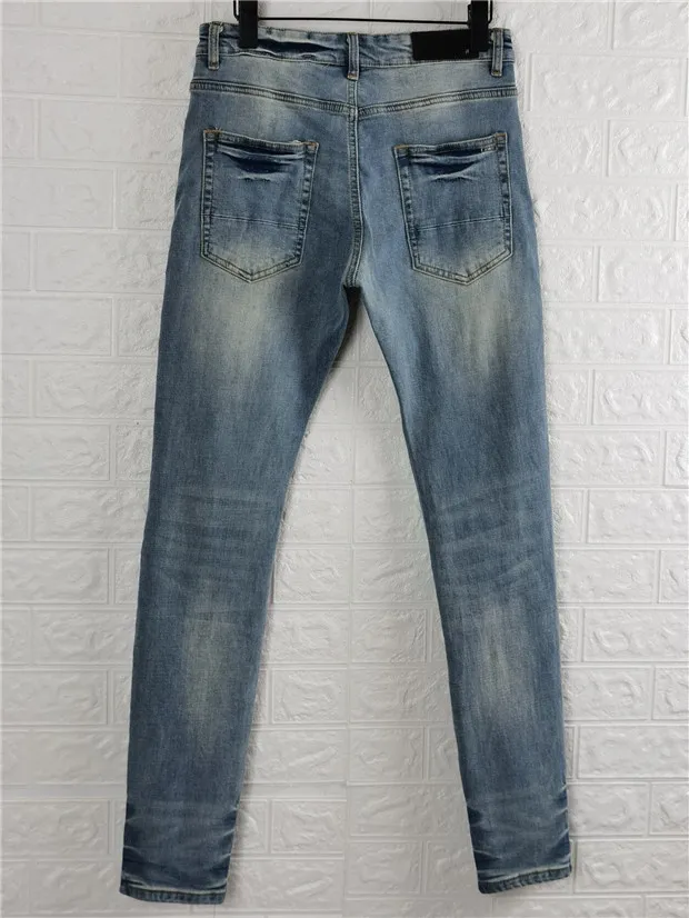 nieuwe aankomst heren designer jeans donkerzwart borstel verf vouw mode heren jeans slanke motorfiets biker hiphop broek topkwaliteit siz223u