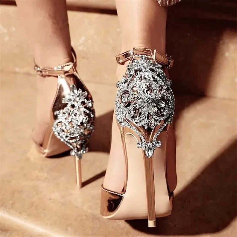 Lussuoso cristallo scintillante scarpe da sposa da sposa festa di nozze pompa tacchi alti sexy peep toe strass stiletto sandalo estivo donna2911