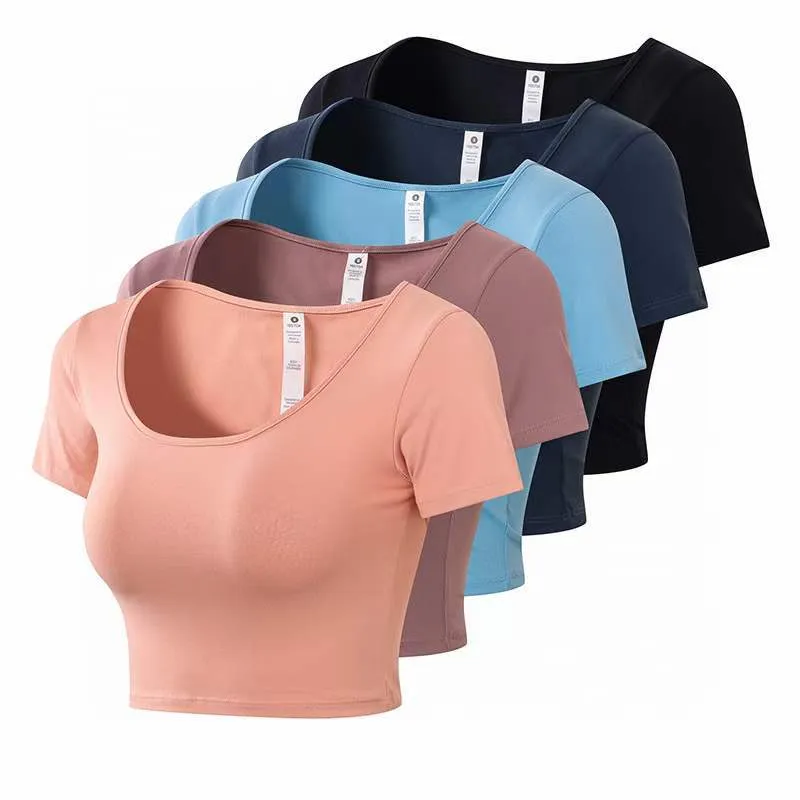 Traje de yoga L85 Camisas con top corto de fitness Running Camiseta de manga corta de secado rápido para mujer sexy